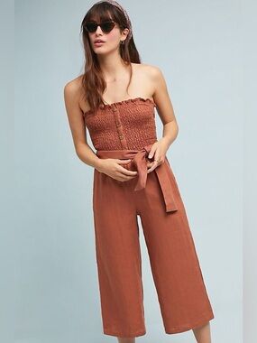 Anthropologie Faithfull The Brand Lais Linen Jumpsuit In Sangria Size 4